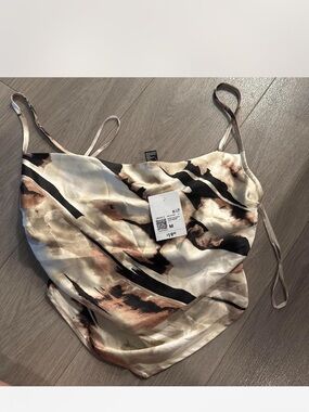 Forever 21 Satin Abstract Print Cami - Cream, Black, Brown